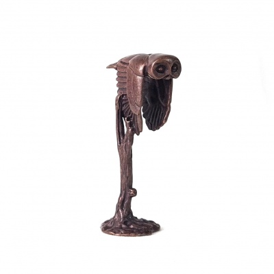 Miniature Bronze Owl in Flight Sculpture